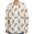 Grey Doodle Sandwich Pattern Print Long Sleeve Baseball Jersey