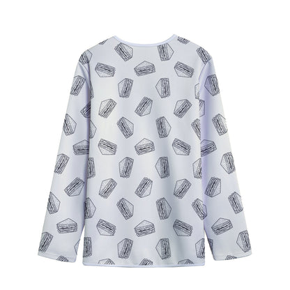 Grey Doodle Sandwich Pattern Print Long Sleeve Short Coat
