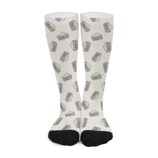 Grey Doodle Sandwich Pattern Print Long Socks