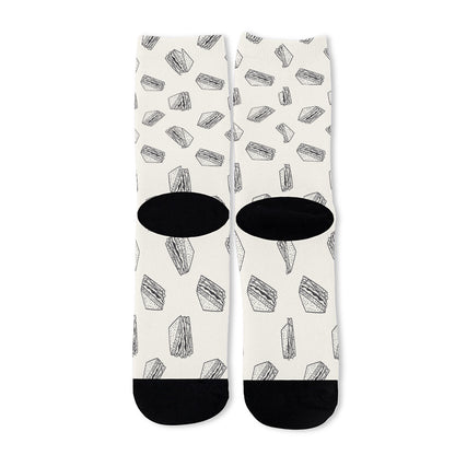Grey Doodle Sandwich Pattern Print Long Socks