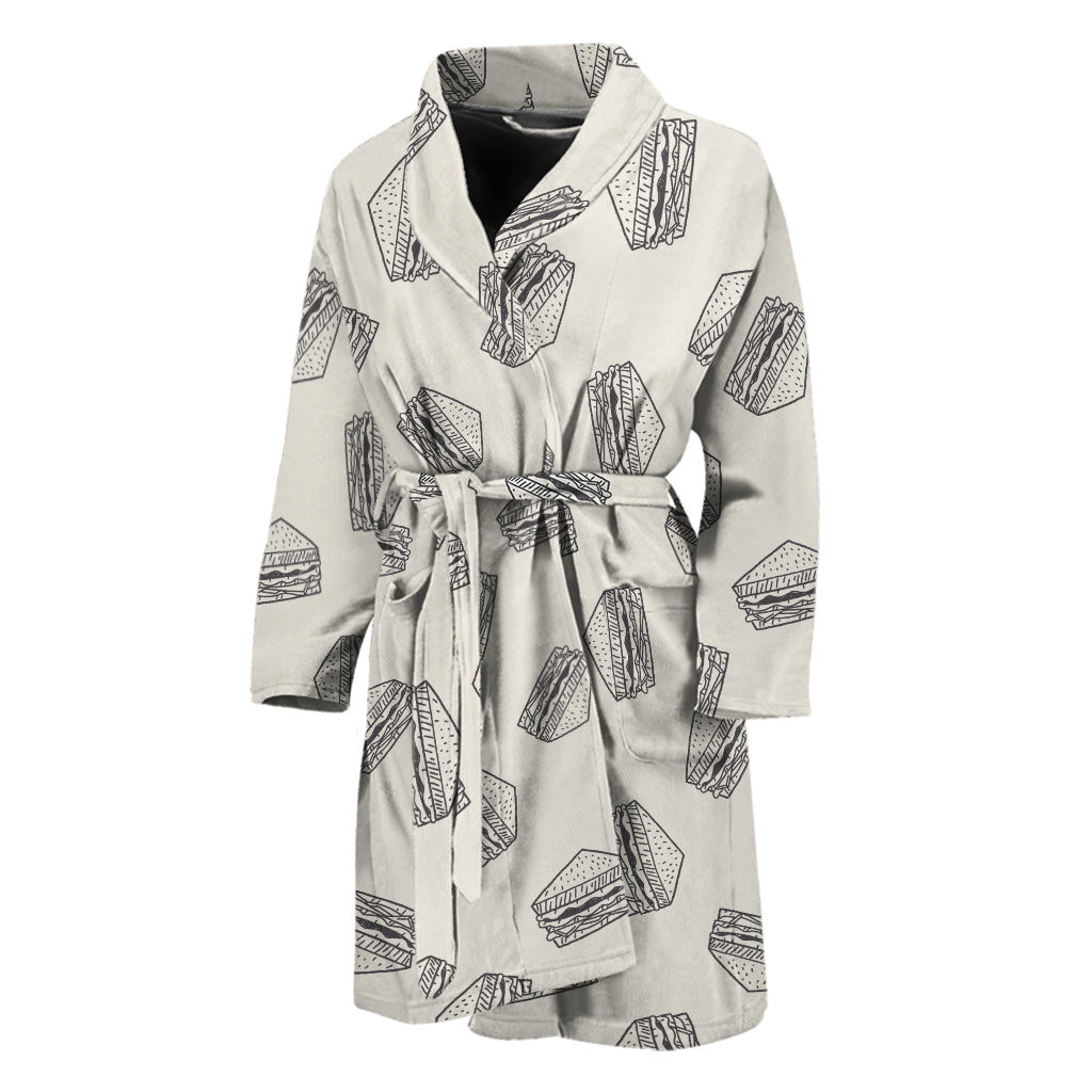 Grey Doodle Sandwich Pattern Print Men's Bathrobe