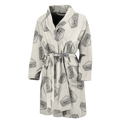 Grey Doodle Sandwich Pattern Print Men's Bathrobe