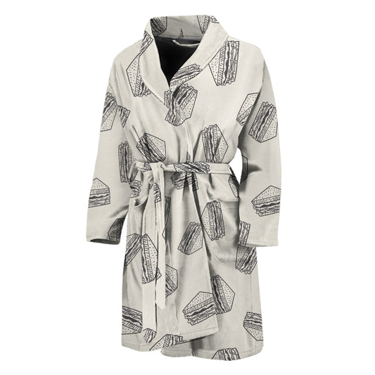 Grey Doodle Sandwich Pattern Print Men's Bathrobe