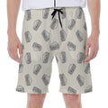 Grey Doodle Sandwich Pattern Print Men's Beach Shorts