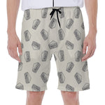 Grey Doodle Sandwich Pattern Print Men's Beach Shorts