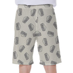 Grey Doodle Sandwich Pattern Print Men's Beach Shorts