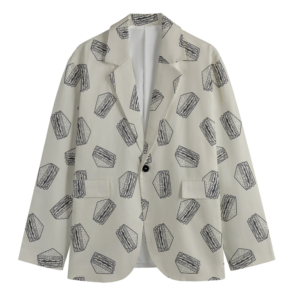 Grey Doodle Sandwich Pattern Print Men's Blazer