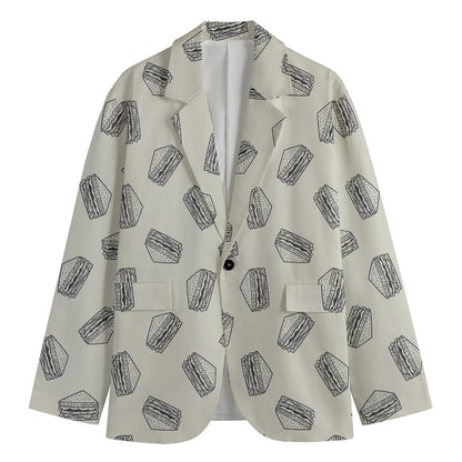 Grey Doodle Sandwich Pattern Print Men's Blazer