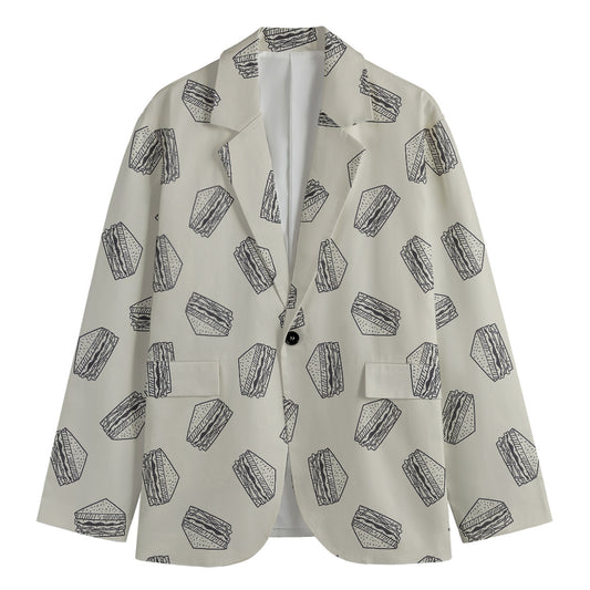 Grey Doodle Sandwich Pattern Print Men's Blazer