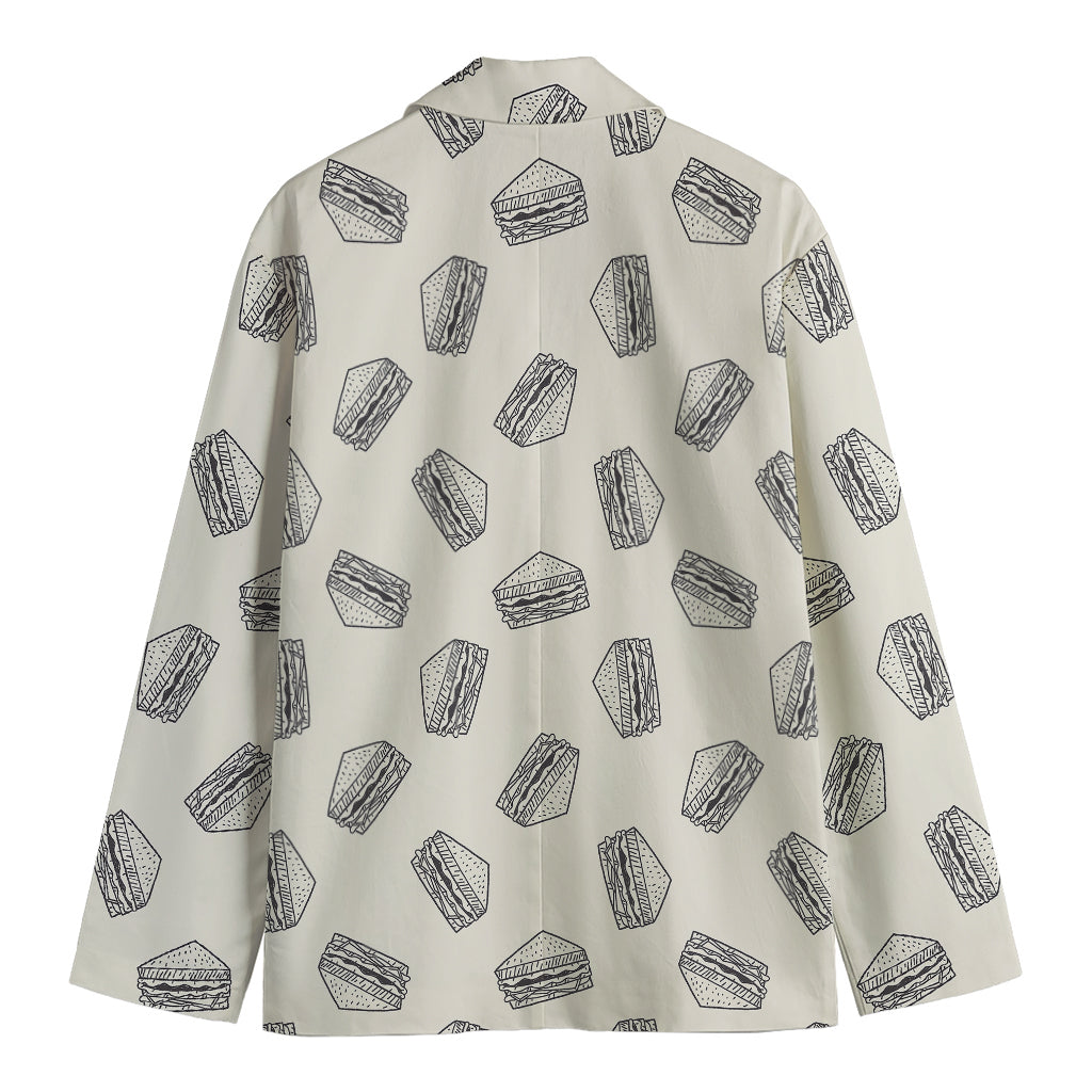 Grey Doodle Sandwich Pattern Print Men's Blazer