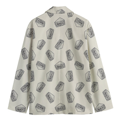 Grey Doodle Sandwich Pattern Print Men's Blazer