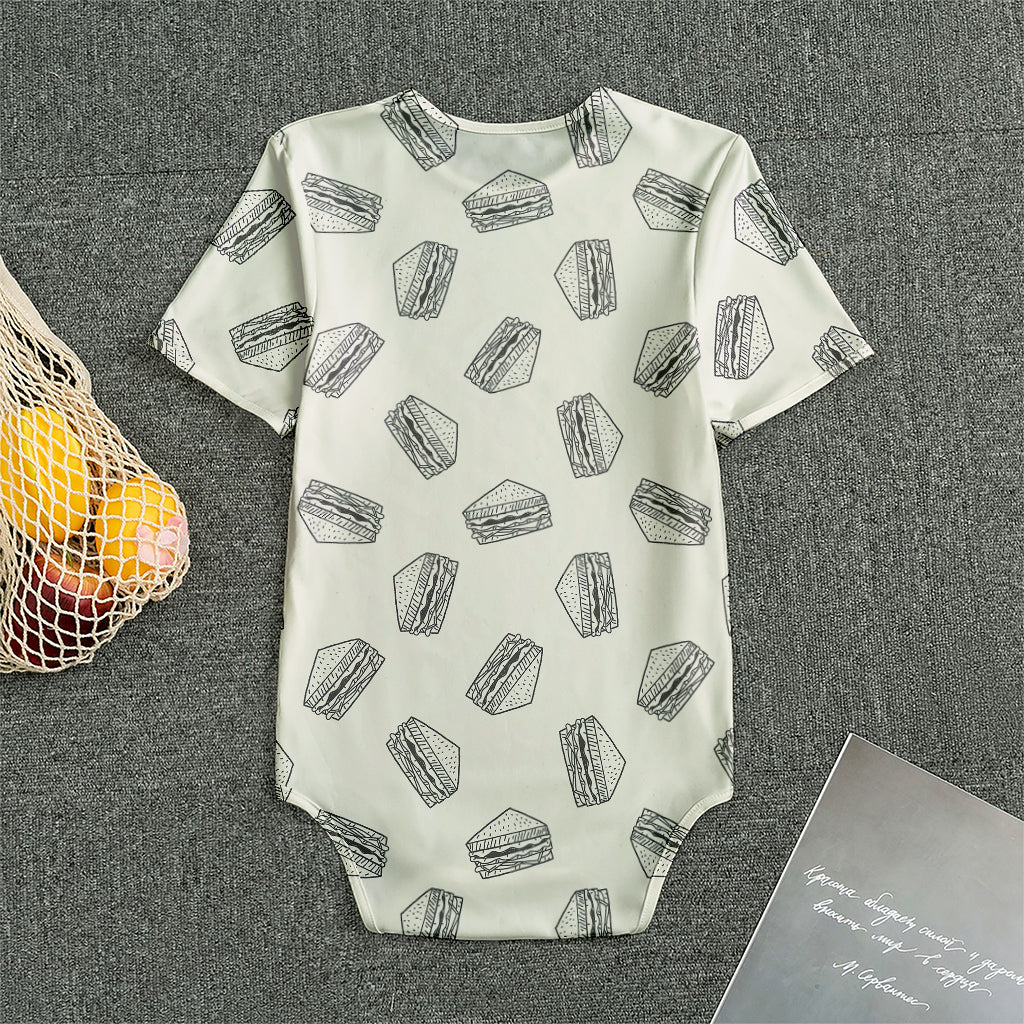 Grey Doodle Sandwich Pattern Print Men's Bodysuit