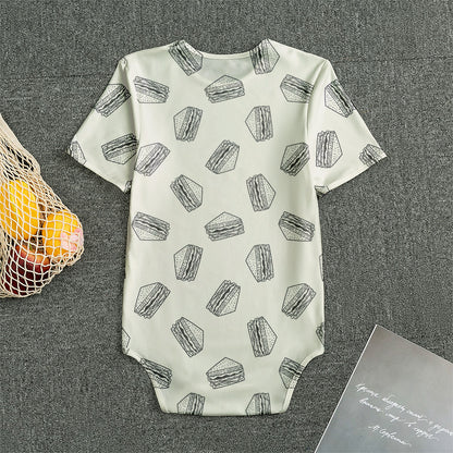 Grey Doodle Sandwich Pattern Print Men's Bodysuit