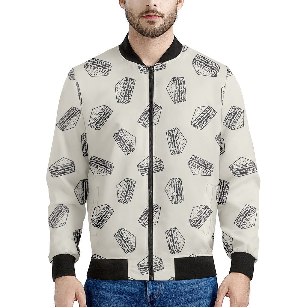 Grey Doodle Sandwich Pattern Print Men's Bomber Jacket
