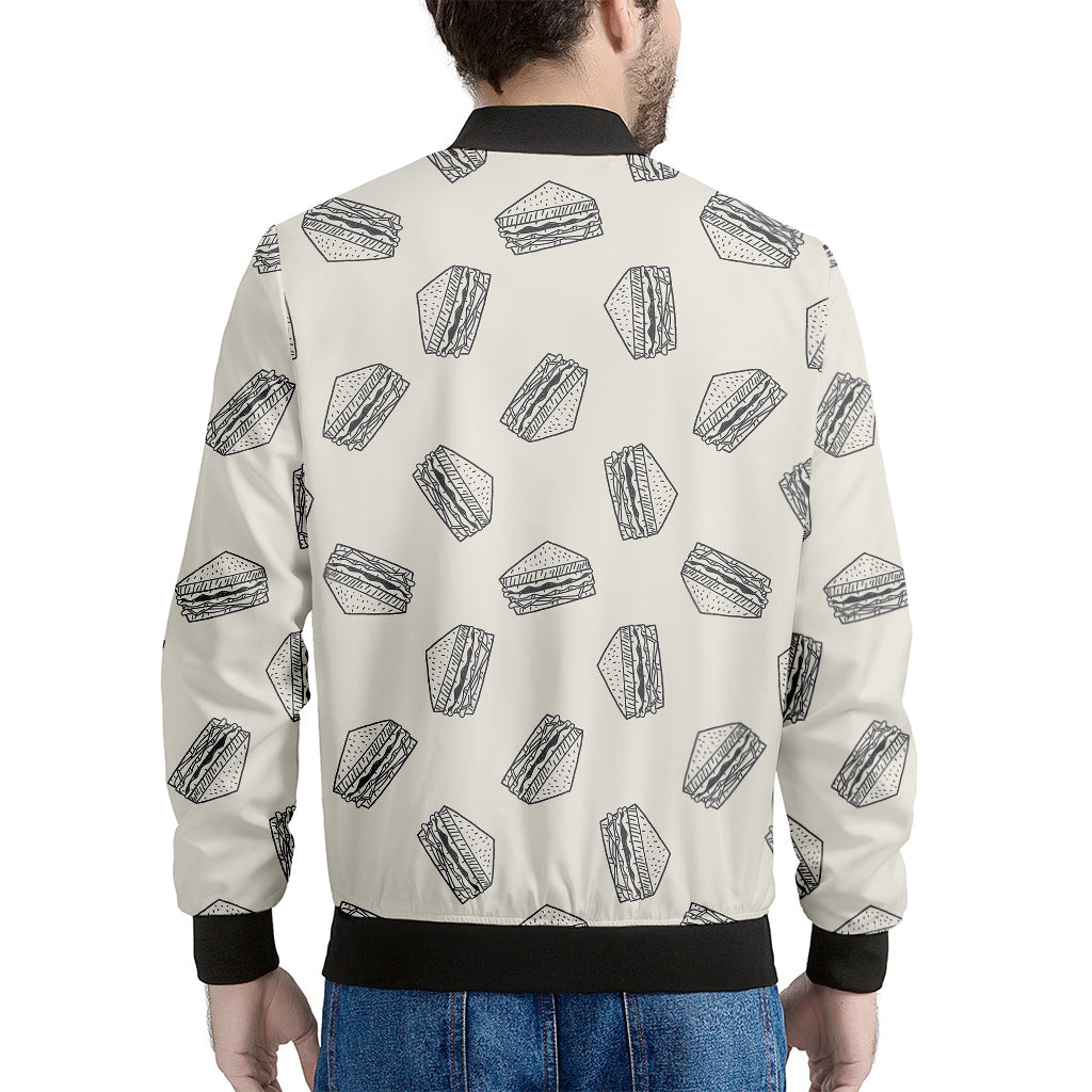 Grey Doodle Sandwich Pattern Print Men's Bomber Jacket