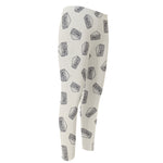 Grey Doodle Sandwich Pattern Print Men's Compression Pants