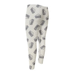 Grey Doodle Sandwich Pattern Print Men's Compression Pants