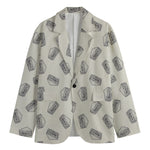 Grey Doodle Sandwich Pattern Print Men's Cotton Blazer