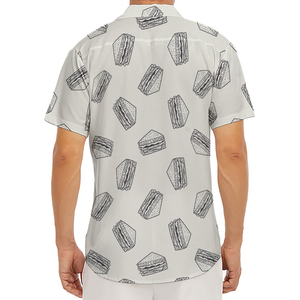 Grey Doodle Sandwich Pattern Print Men's Deep V-Neck Shirt