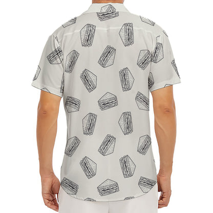 Grey Doodle Sandwich Pattern Print Men's Deep V-Neck Shirt