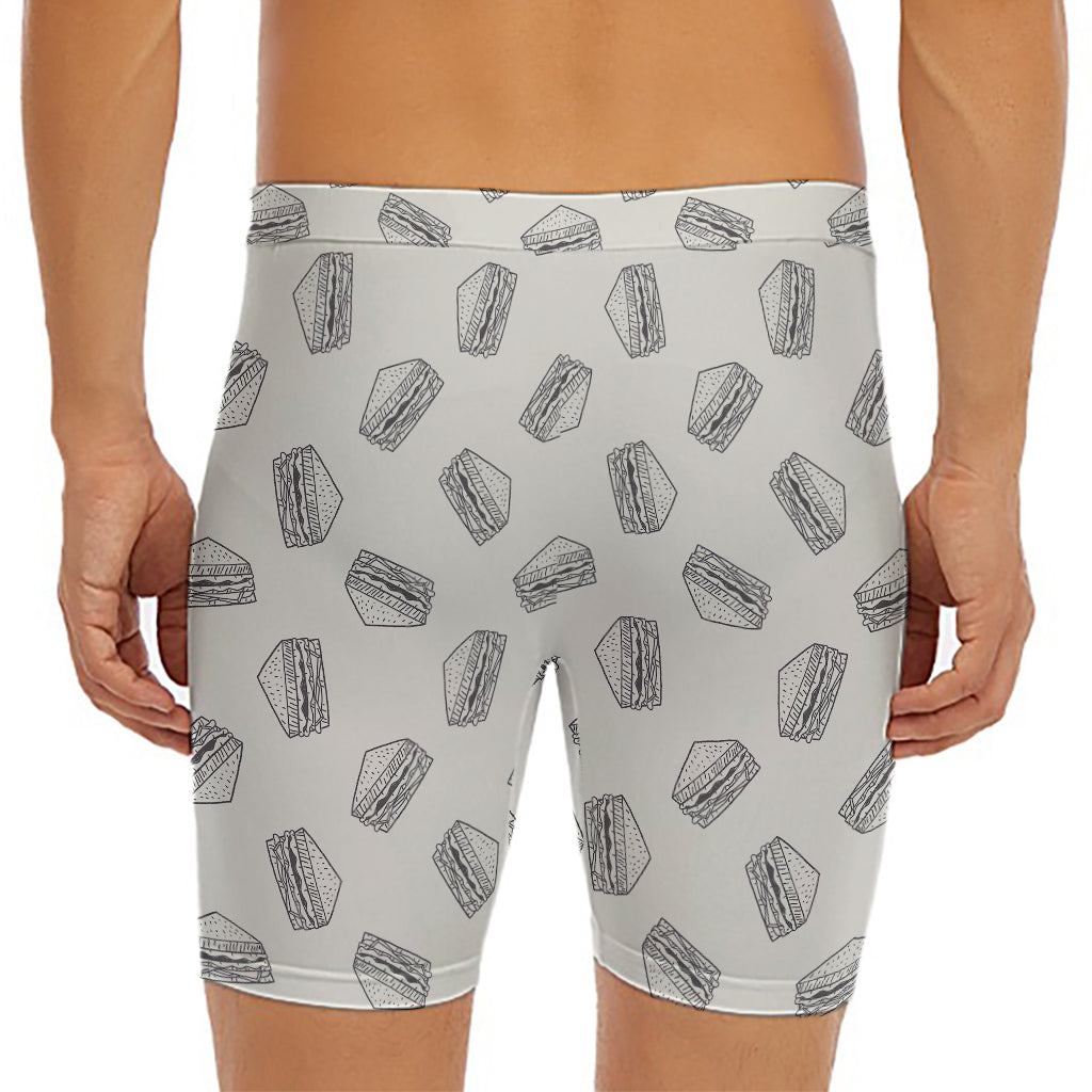 Grey Doodle Sandwich Pattern Print Men's Long Boxer Briefs