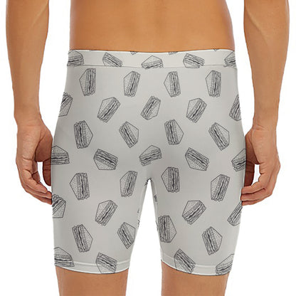 Grey Doodle Sandwich Pattern Print Men's Long Boxer Briefs