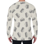 Grey Doodle Sandwich Pattern Print Men's Long Sleeve T-Shirt