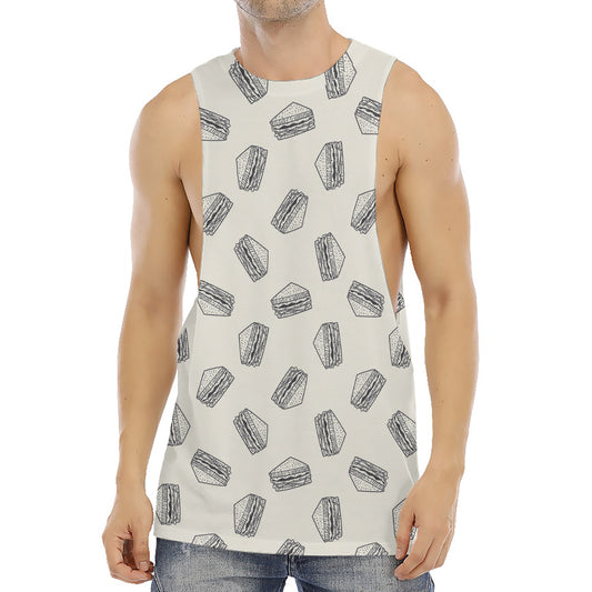 Grey Doodle Sandwich Pattern Print Men's Muscle Tank Top