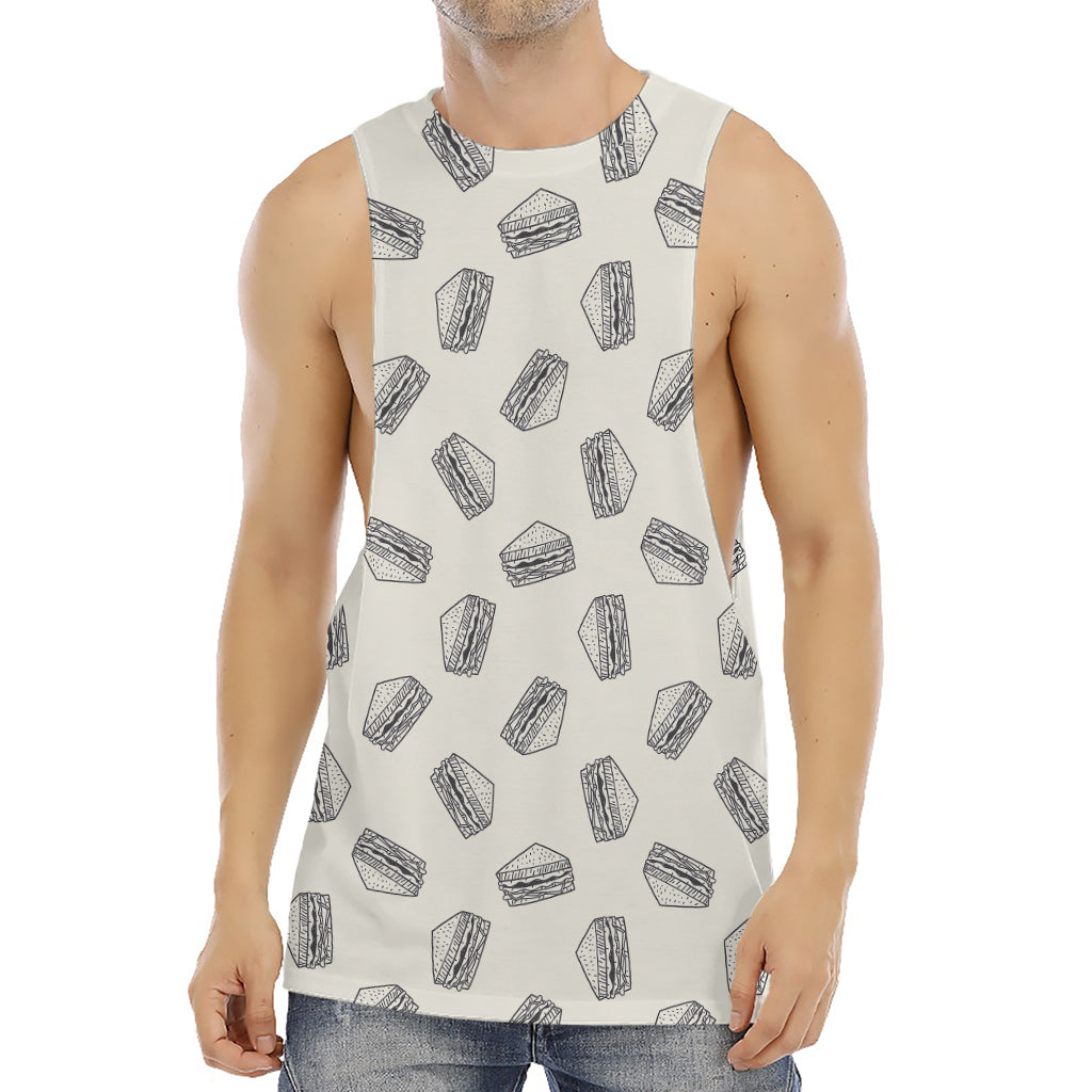 Grey Doodle Sandwich Pattern Print Men's Muscle Tank Top