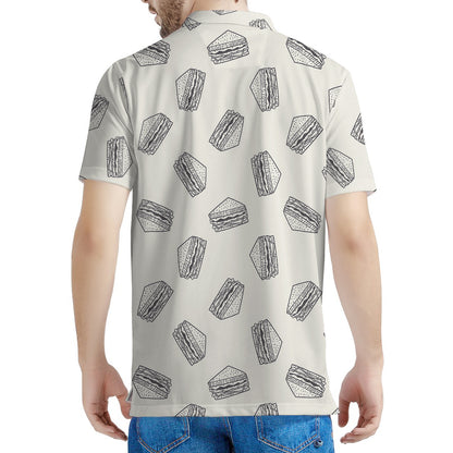 Grey Doodle Sandwich Pattern Print Men's Polo Shirt