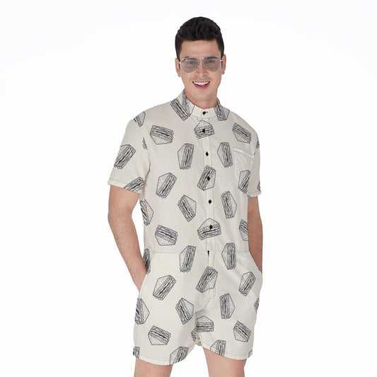 Grey Doodle Sandwich Pattern Print Men's Rompers