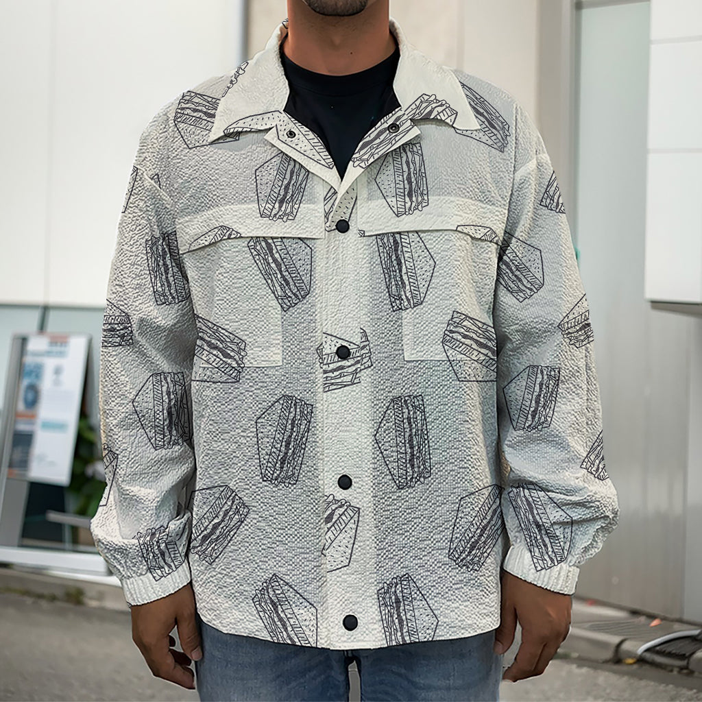Grey Doodle Sandwich Pattern Print Men's Shirt Jacket
