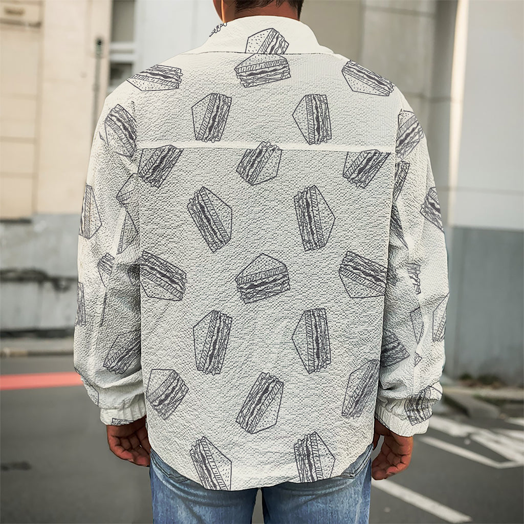 Grey Doodle Sandwich Pattern Print Men's Shirt Jacket