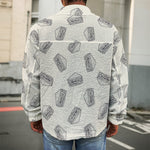 Grey Doodle Sandwich Pattern Print Men's Shirt Jacket