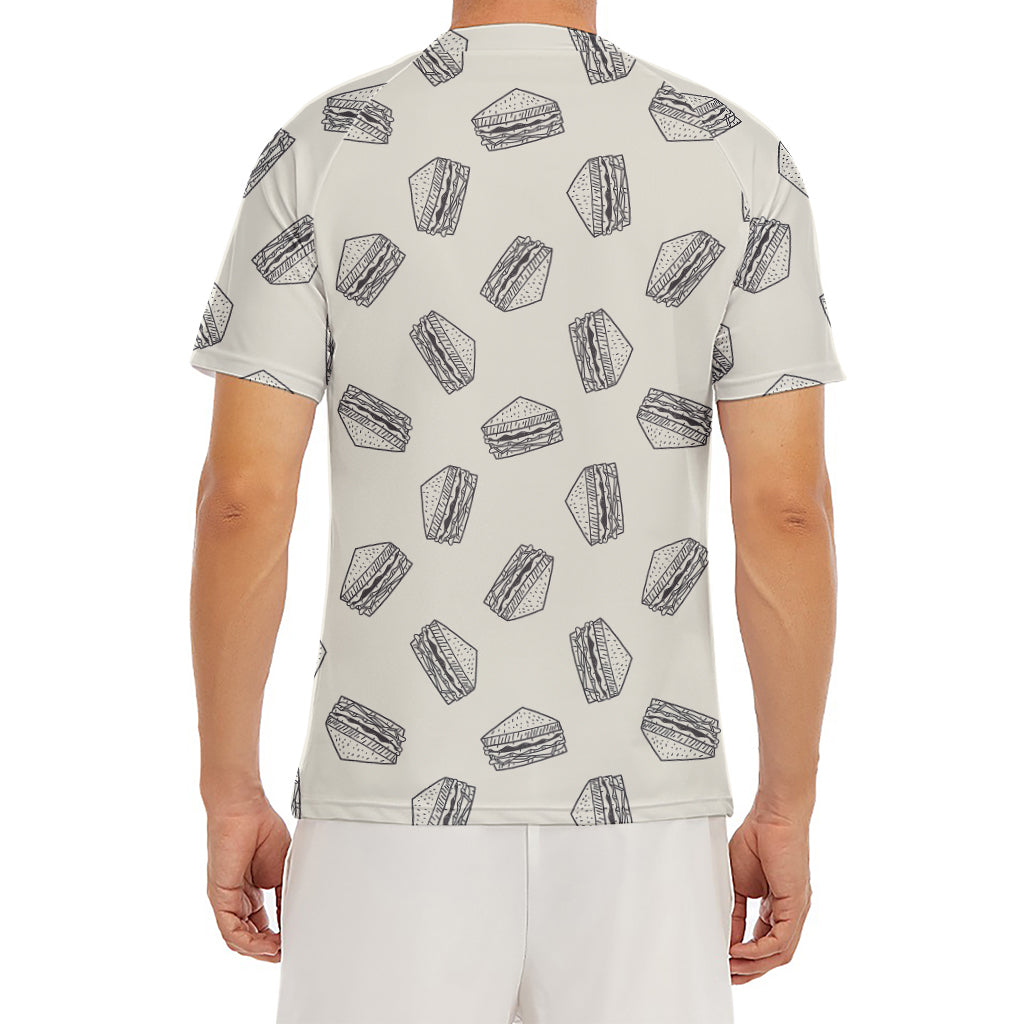 Grey Doodle Sandwich Pattern Print Men's Short Sleeve Rash Guard