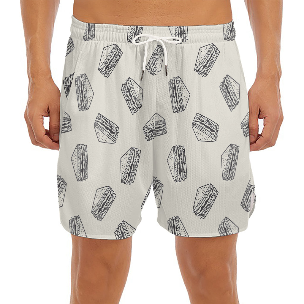 Grey Doodle Sandwich Pattern Print Men's Split Running Shorts