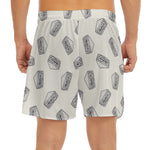Grey Doodle Sandwich Pattern Print Men's Split Running Shorts