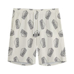 Grey Doodle Sandwich Pattern Print Men's Sports Shorts
