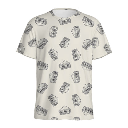 Grey Doodle Sandwich Pattern Print Men's Sports T-Shirt
