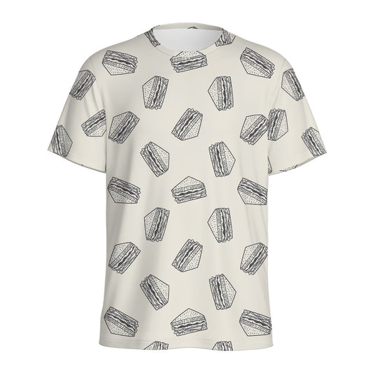 Grey Doodle Sandwich Pattern Print Men's Sports T-Shirt