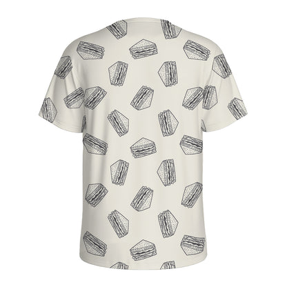 Grey Doodle Sandwich Pattern Print Men's Sports T-Shirt