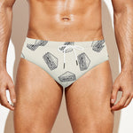 Grey Doodle Sandwich Pattern Print Men's Swim Briefs
