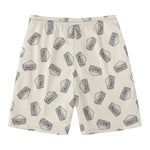 Grey Doodle Sandwich Pattern Print Men's Swim Trunks