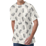 Grey Doodle Sandwich Pattern Print Men's Velvet T-Shirt