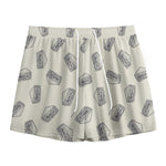 Grey Doodle Sandwich Pattern Print Mesh Shorts