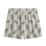 Grey Doodle Sandwich Pattern Print Mesh Shorts