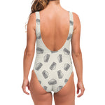 Grey Doodle Sandwich Pattern Print One Piece Swimsuit