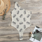 Grey Doodle Sandwich Pattern Print One Shoulder Bodysuit