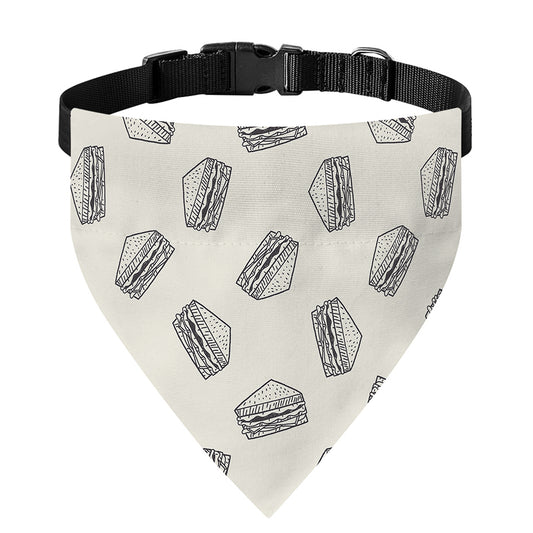 Grey Doodle Sandwich Pattern Print Over The Collar Dog Bandana