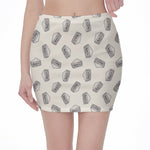 Grey Doodle Sandwich Pattern Print Pencil Mini Skirt